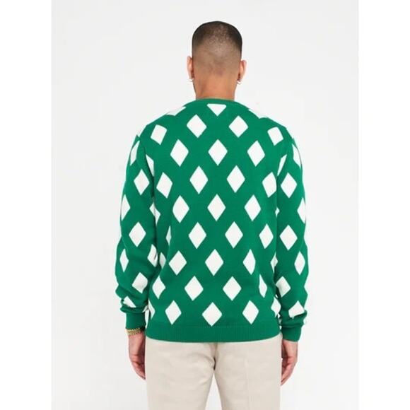 NEW Bogey Boys Sz LARGE Green White Diamond Knit Crewneck Golf Pullover Sweater - Picture 4 of 7